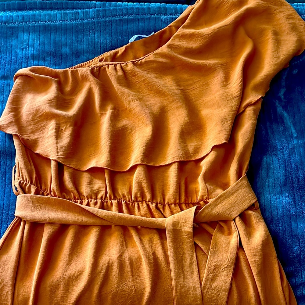 Elegant One Shoulder Orange Dress